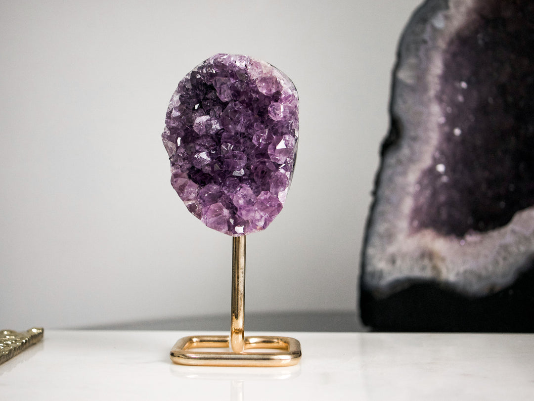 Amethyst Cluster on Gold Metal Stand