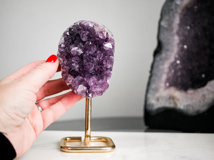 Amethyst Cluster on Gold Metal Stand