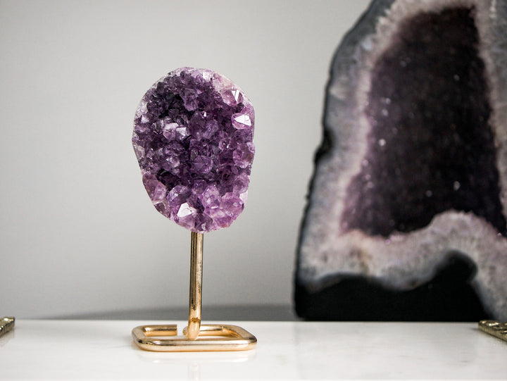 Amethyst Cluster on Gold Metal Stand