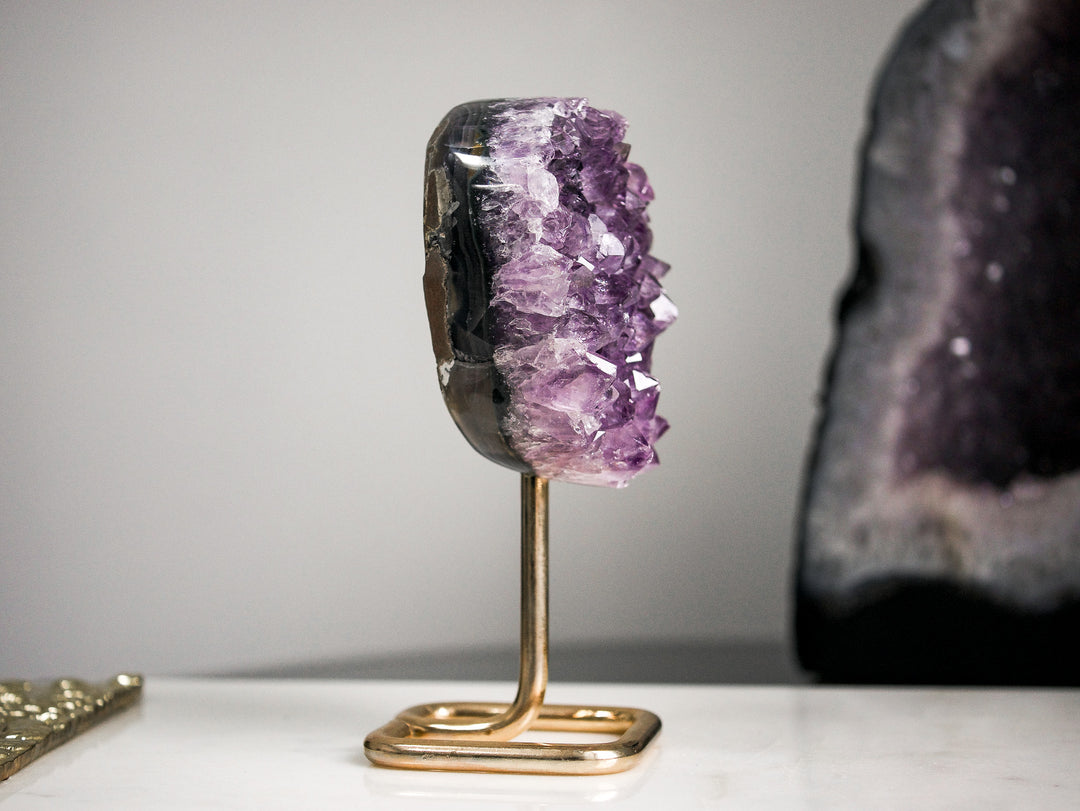 Amethyst Cluster on Gold Metal Stand