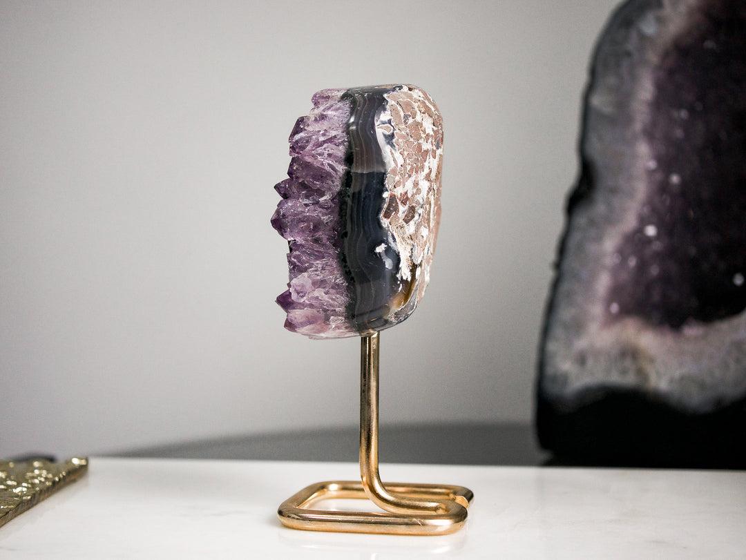 Amethyst Cluster on Gold Metal Stand