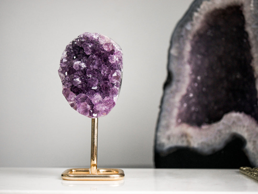 Amethyst Cluster on Gold Metal Stand