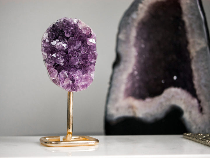 Amethyst Cluster on Gold Metal Stand