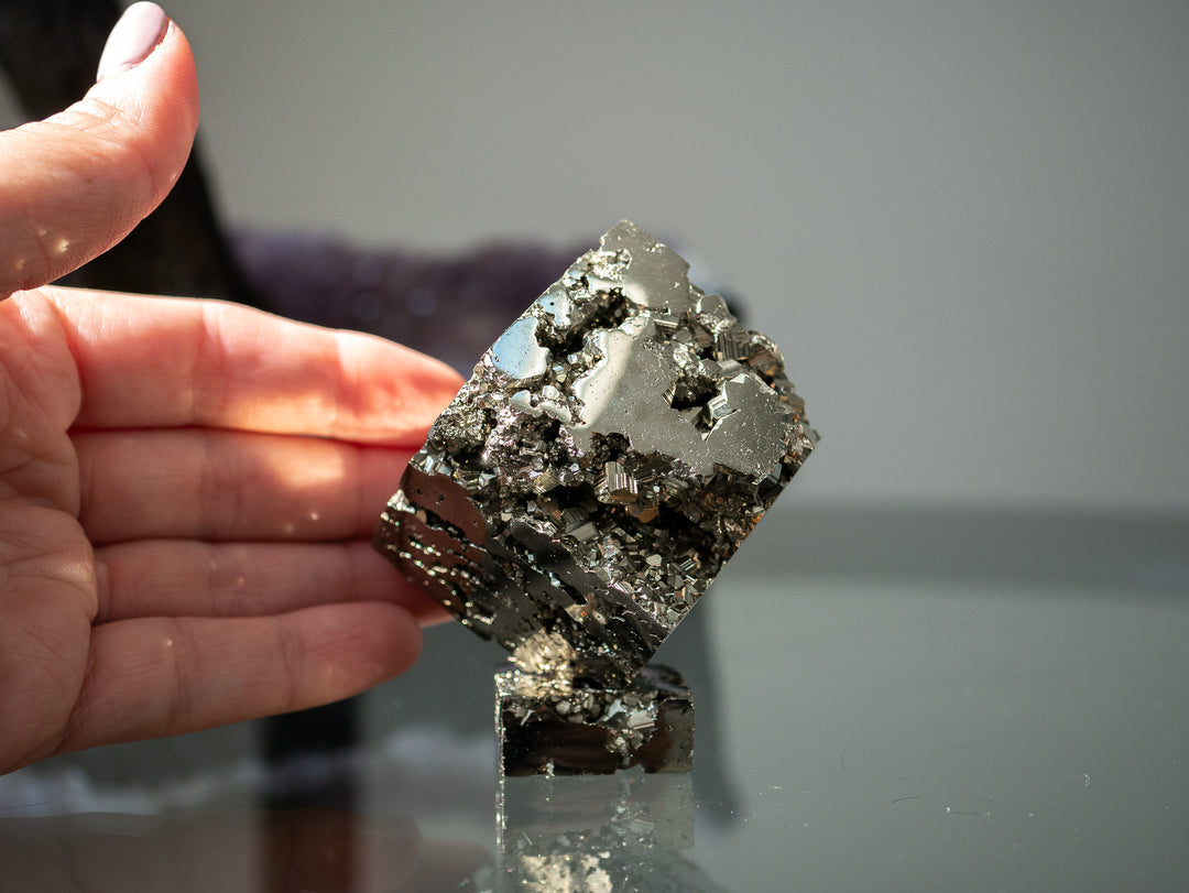 Balancing Pyrite Geode Cube Set with Pyrite Base