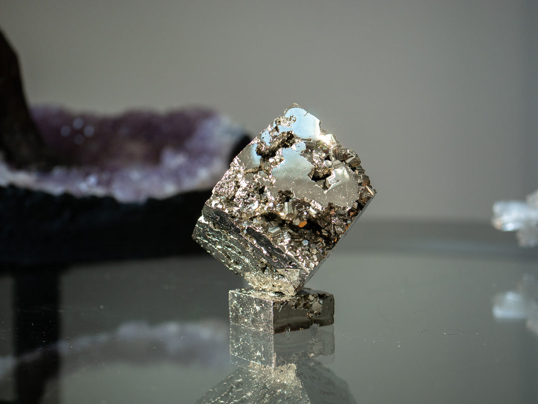 Balancing Pyrite Geode Cube Set with Pyrite Base