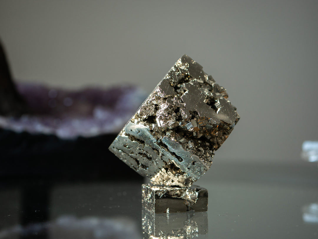 Balancing Pyrite Geode Cube Set with Pyrite Base