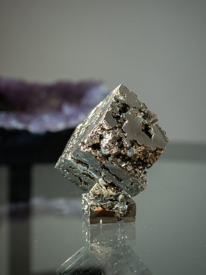 Balancing Pyrite Geode Cube Set with Pyrite Base