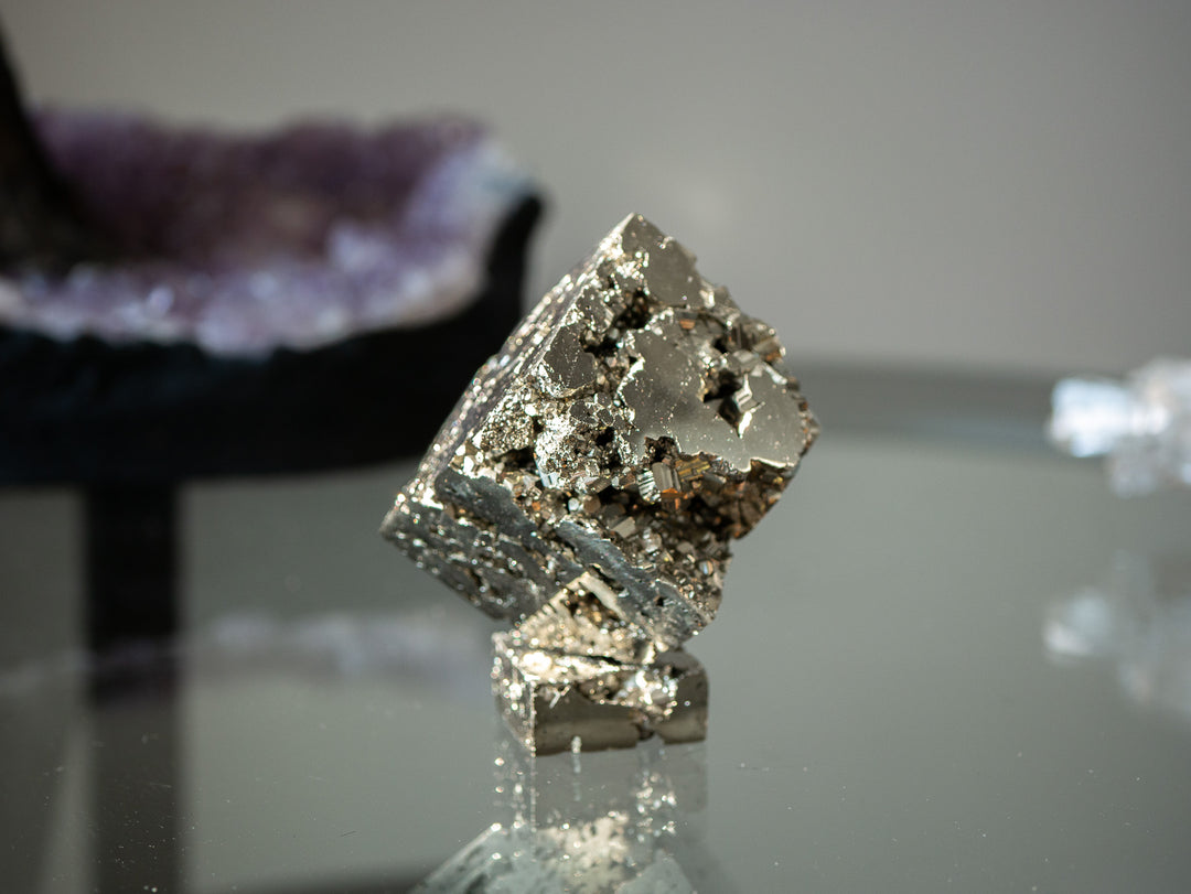 Balancing Pyrite Geode Cube Set with Pyrite Base