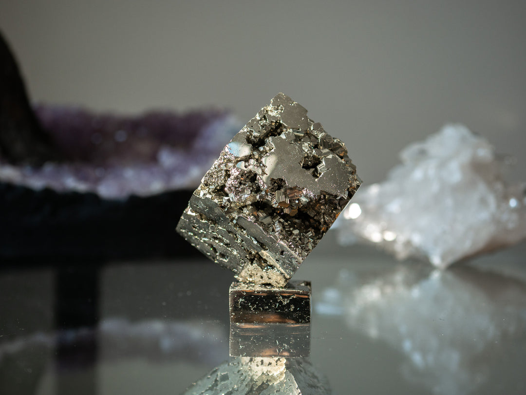 Balancing Pyrite Geode Cube Set with Pyrite Base