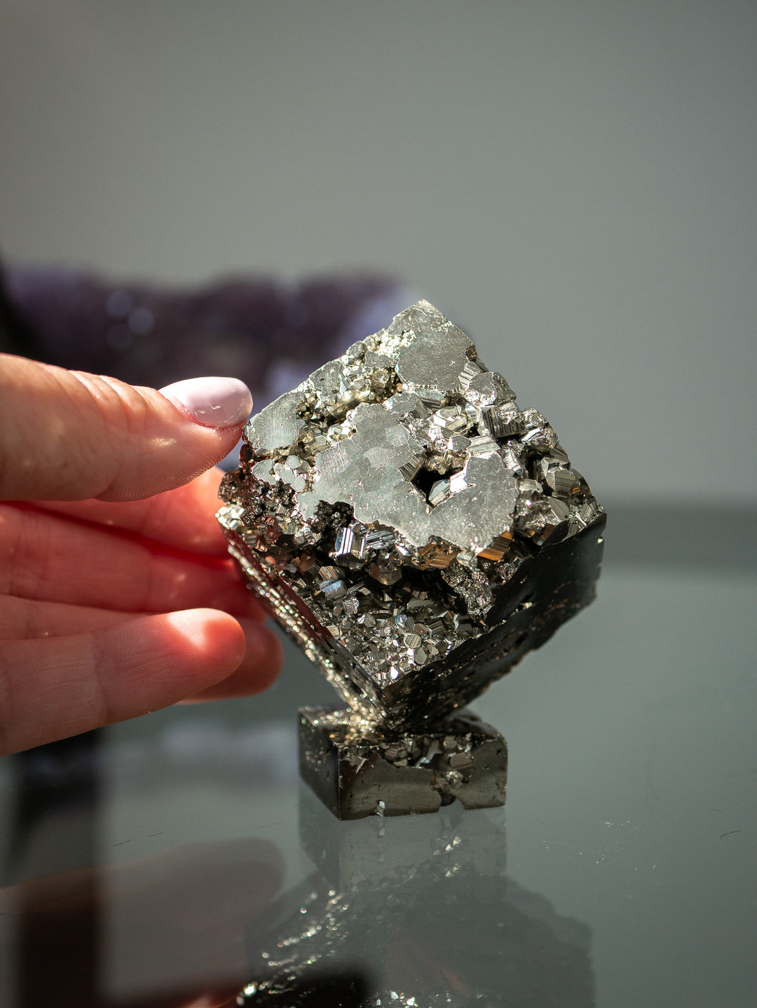 Balancing Pyrite Geode Cube Set with Pyrite Base