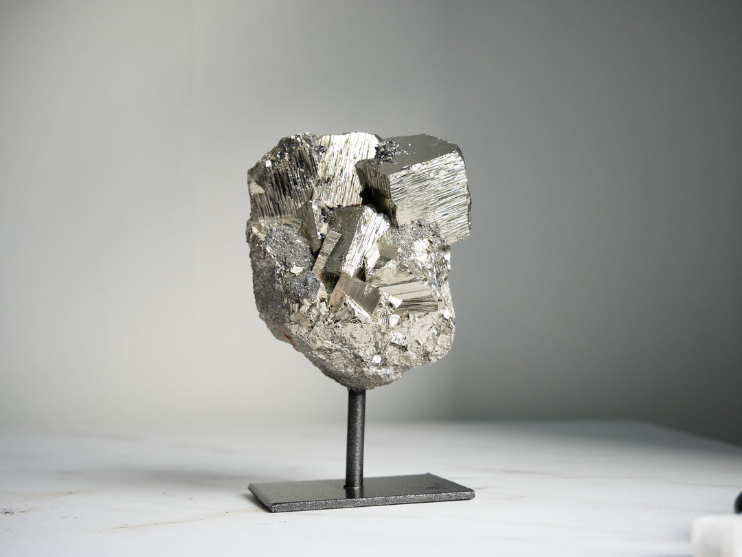 Premium Pyrite Cluster on Metal Stand