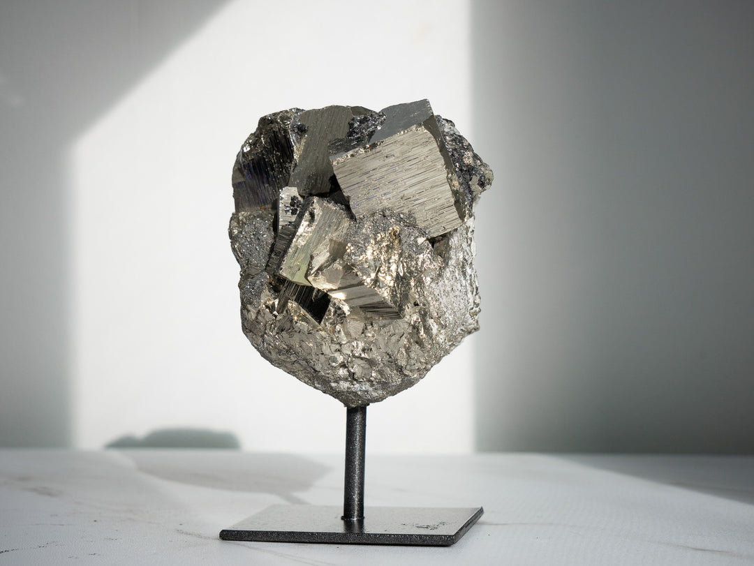 Premium Pyrite Cluster on Metal Stand