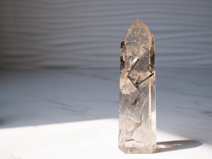 Quartz Tower with Rainbow Inclusions & Tourmaline