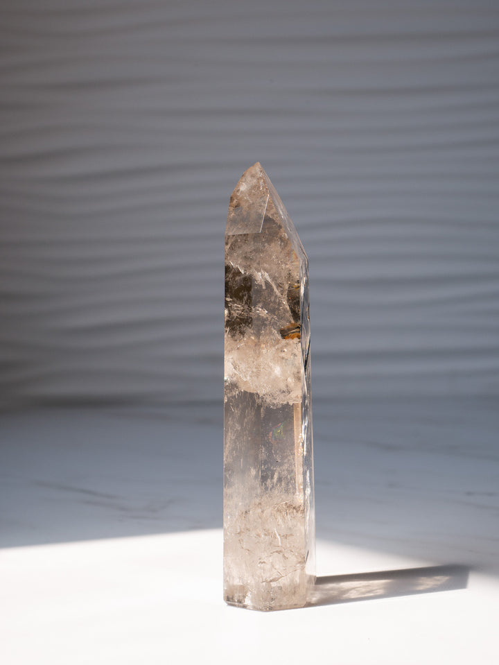 Quartz Tower with Rainbow Inclusions & Tourmaline