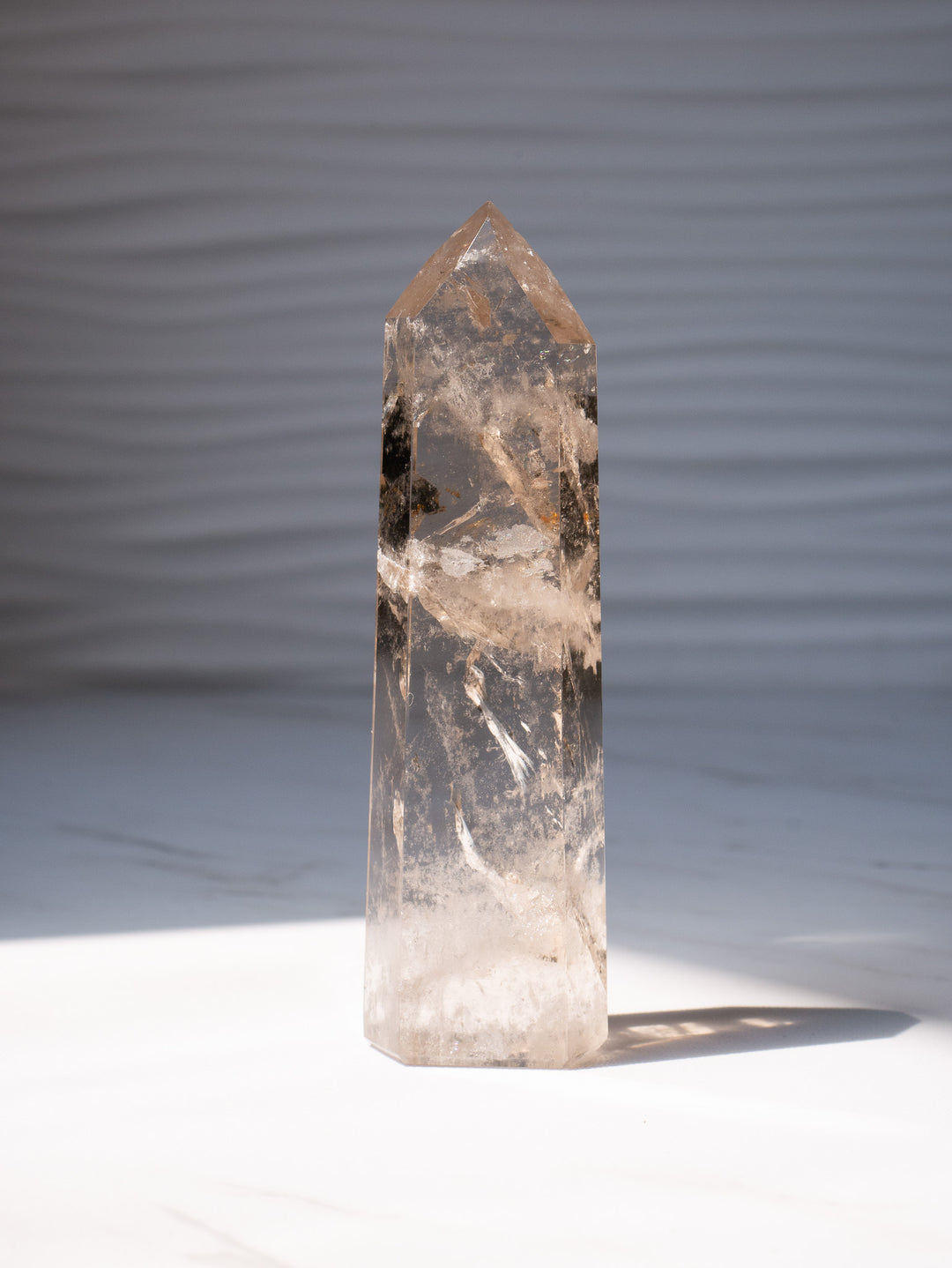 Quartz Tower with Rainbow Inclusions & Tourmaline