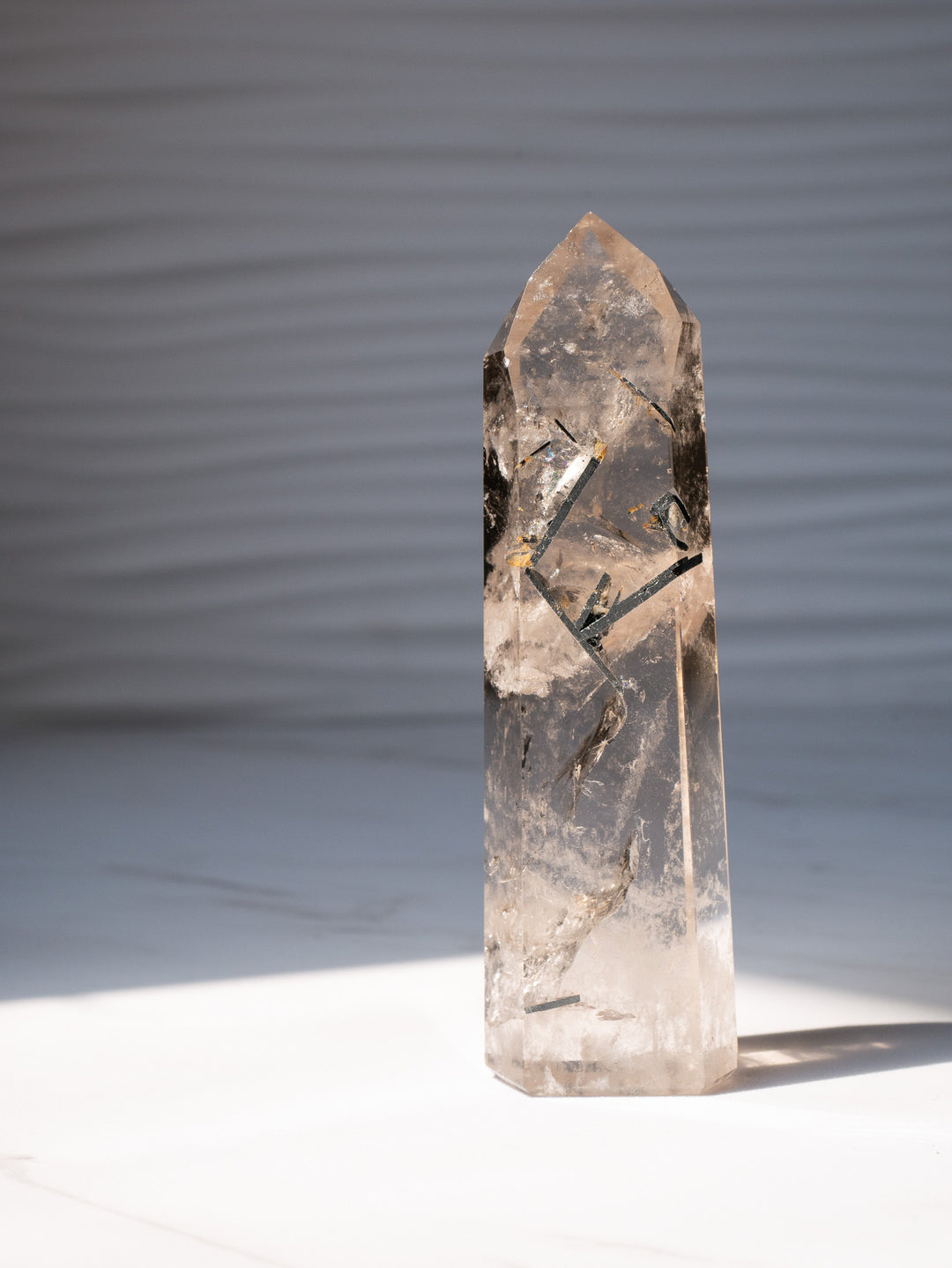 Quartz Tower with Rainbow Inclusions & Tourmaline