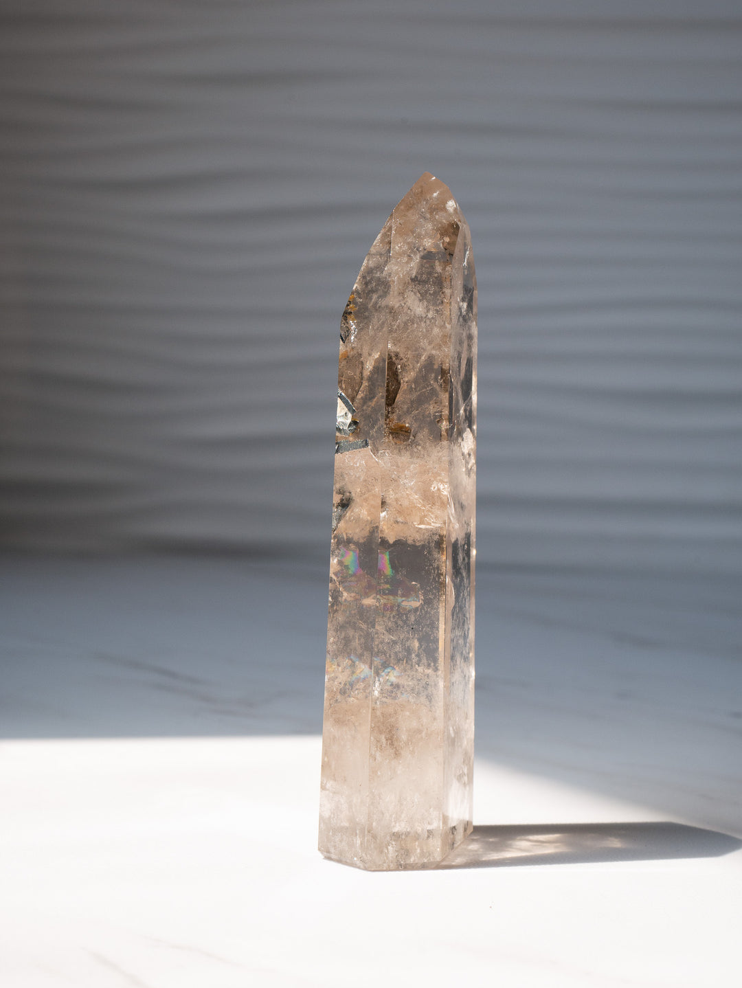 Quartz Tower with Rainbow Inclusions & Tourmaline