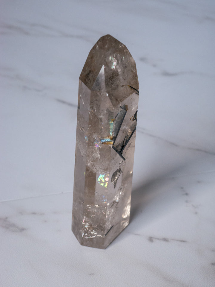 Quartz Tower with Rainbow Inclusions & Tourmaline