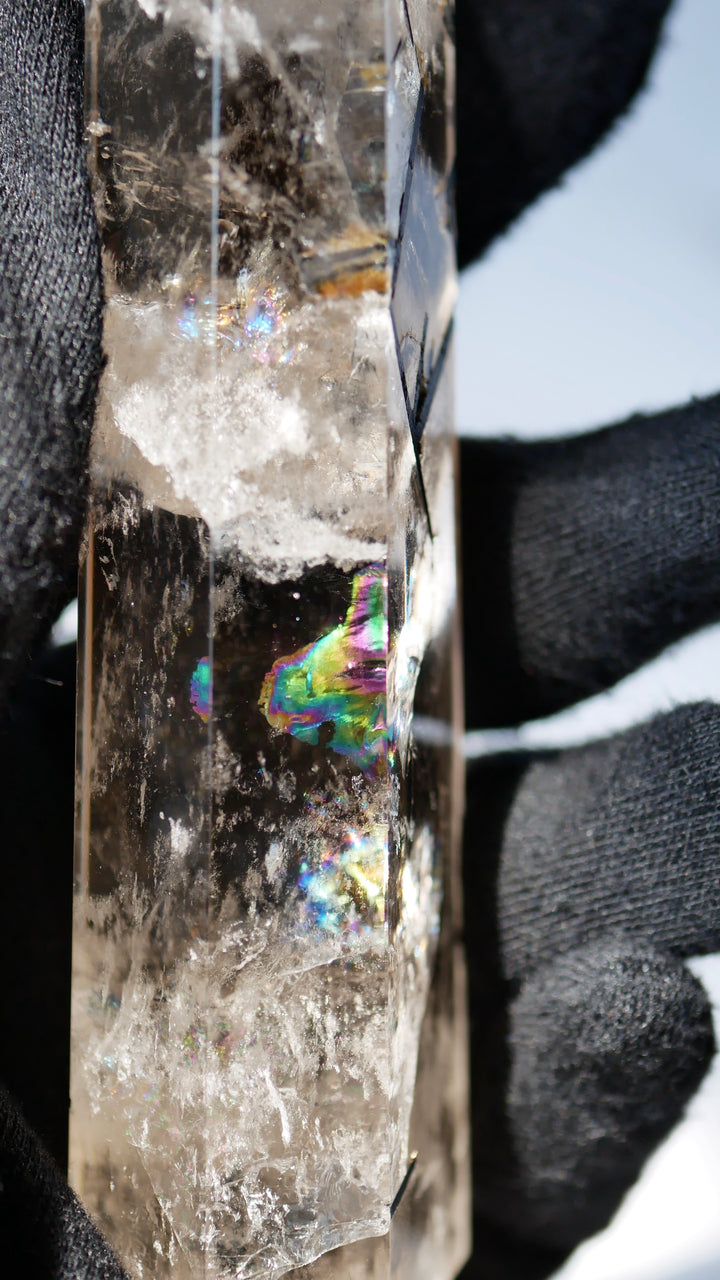 Quartz Tower with Rainbow Inclusions & Tourmaline