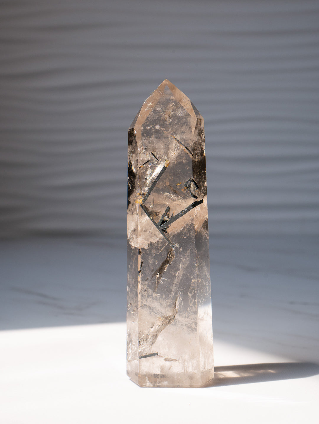 Quartz Tower with Rainbow Inclusions & Tourmaline