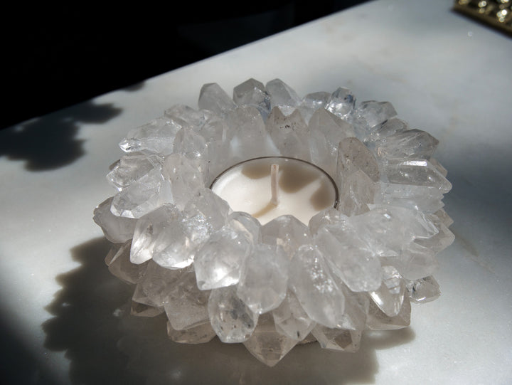 Clear Quartz Crystal Cluster Tea-light Candle Holder