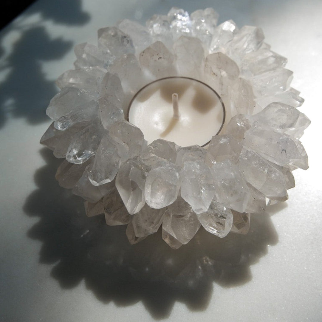 Clear Quartz Crystal Cluster Tea-light Candle Holder