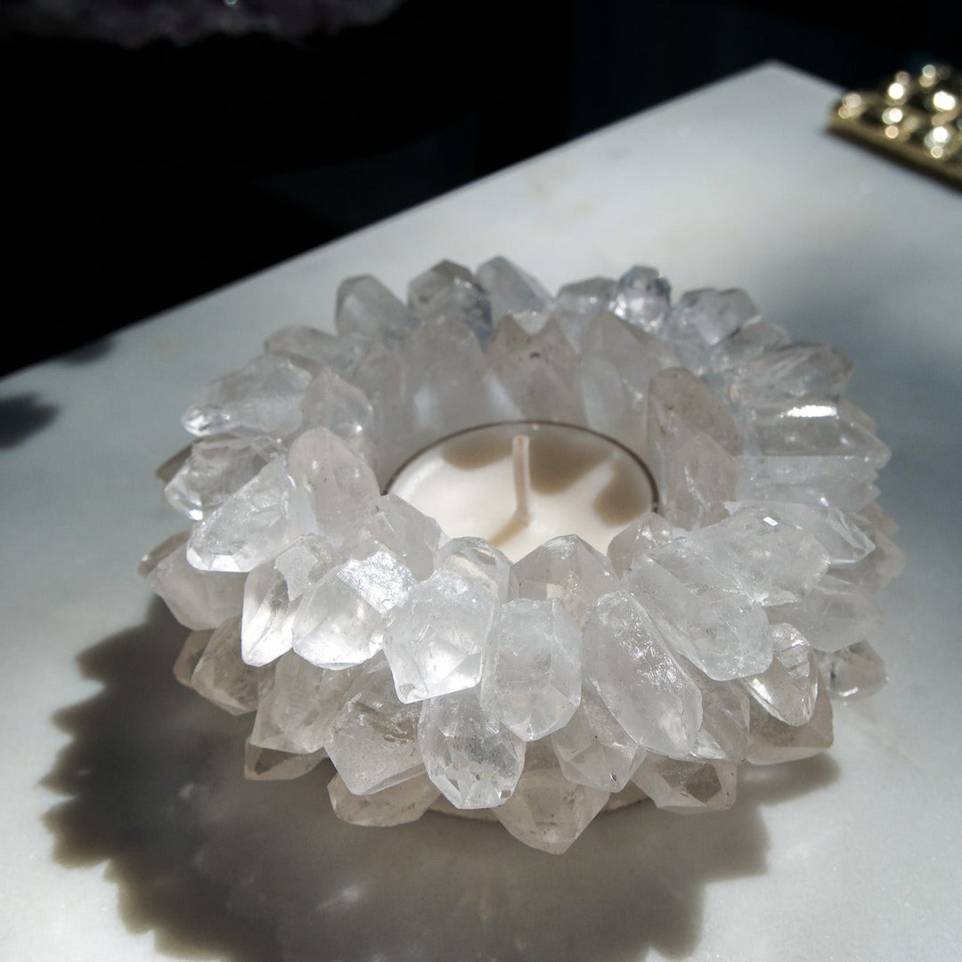 Clear Quartz Crystal Cluster Tea-light Candle Holder