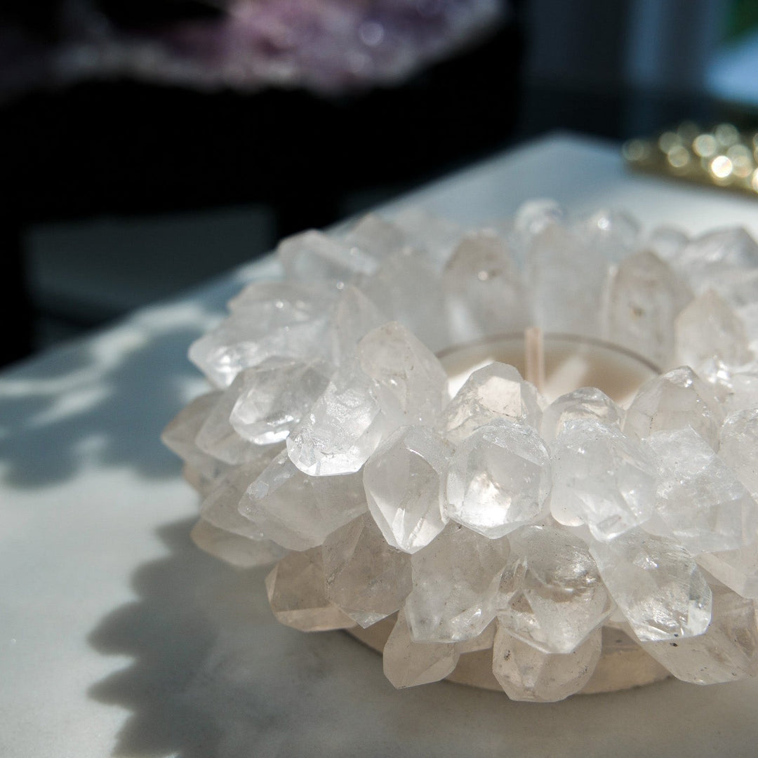 Clear Quartz Crystal Cluster Tea-light Candle Holder