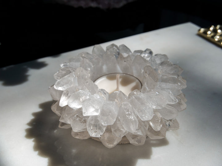 Clear Quartz Crystal Cluster Tea-light Candle Holder