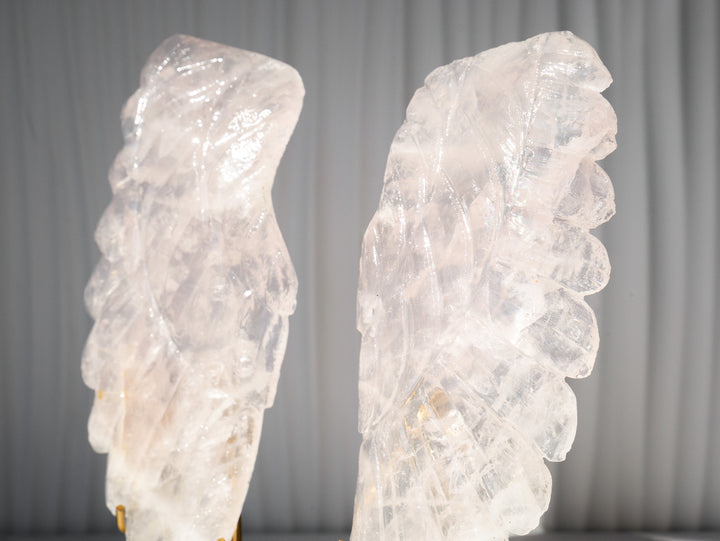 Rose Quartz Angel Wings on Metal Stands - Option 1