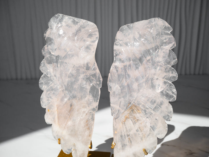 Rose Quartz Angel Wings on Metal Stands - Option 1