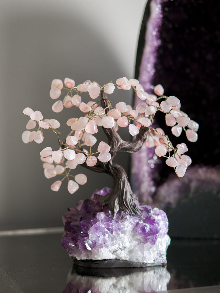 Large Tree of Life |  Rose Quartz Petals & Amethyst Base