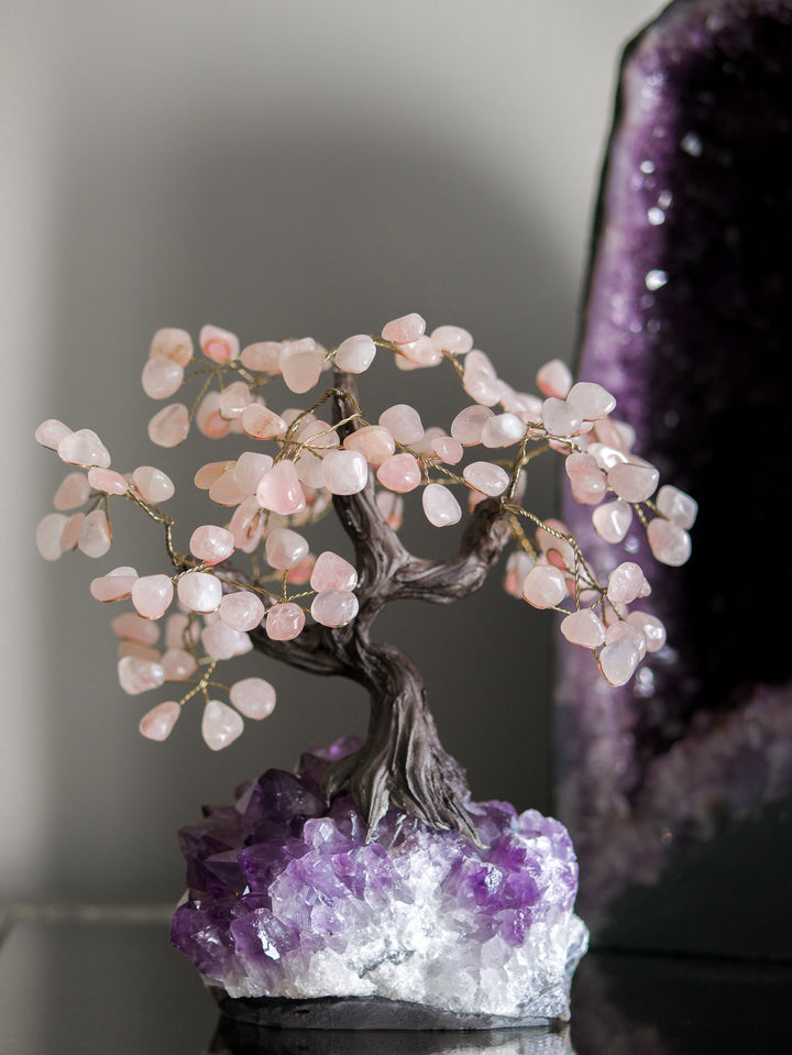 Large Tree of Life |  Rose Quartz Petals & Amethyst Base