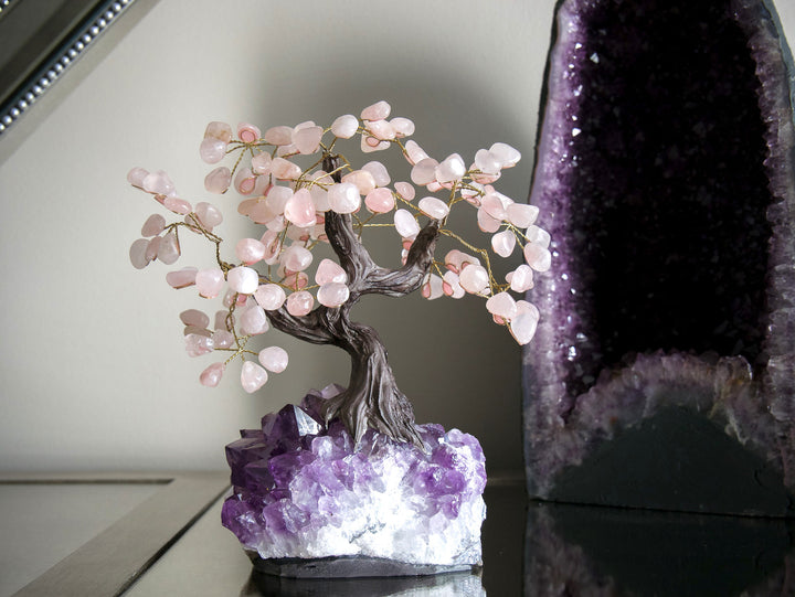 Large Tree of Life |  Rose Quartz Petals & Amethyst Base