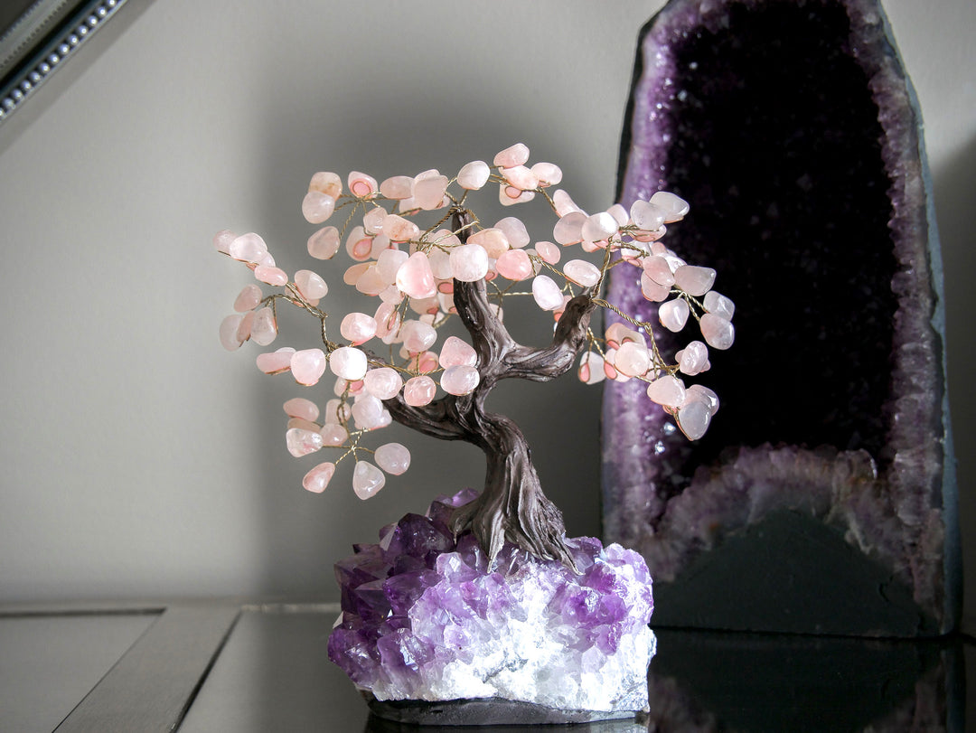 Large Tree of Life |  Rose Quartz Petals & Amethyst Base