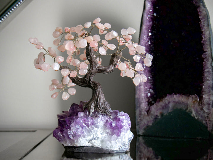 Large Tree of Life |  Rose Quartz Petals & Amethyst Base