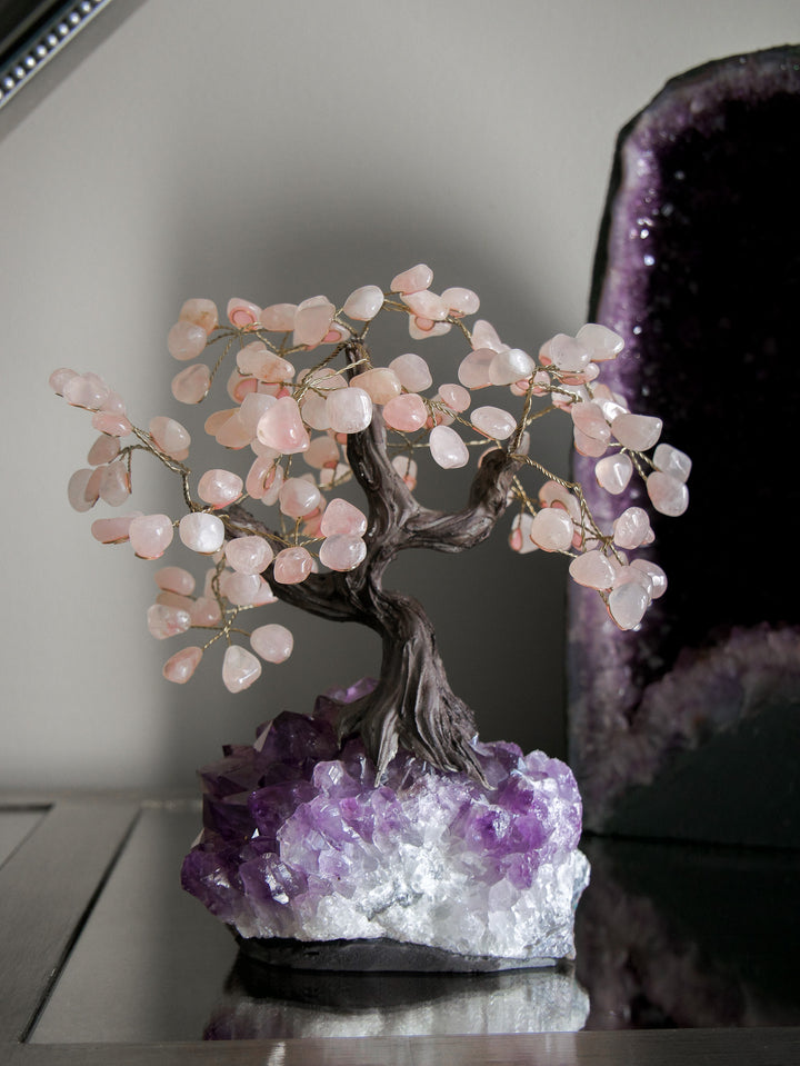 Large Tree of Life |  Rose Quartz Petals & Amethyst Base