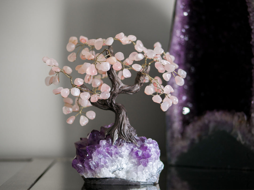 Large Tree of Life |  Rose Quartz Petals & Amethyst Base