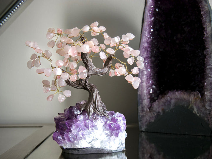 Large Tree of Life |  Rose Quartz Petals & Amethyst Base