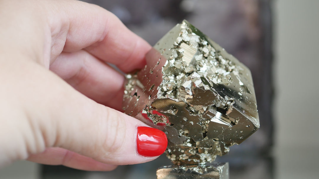 Balancing Pyrite Geode Cube Set with Pyrite Base