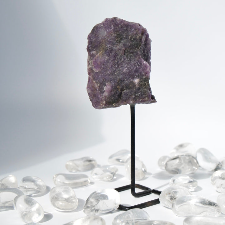 Lepidolite on Metal Stand