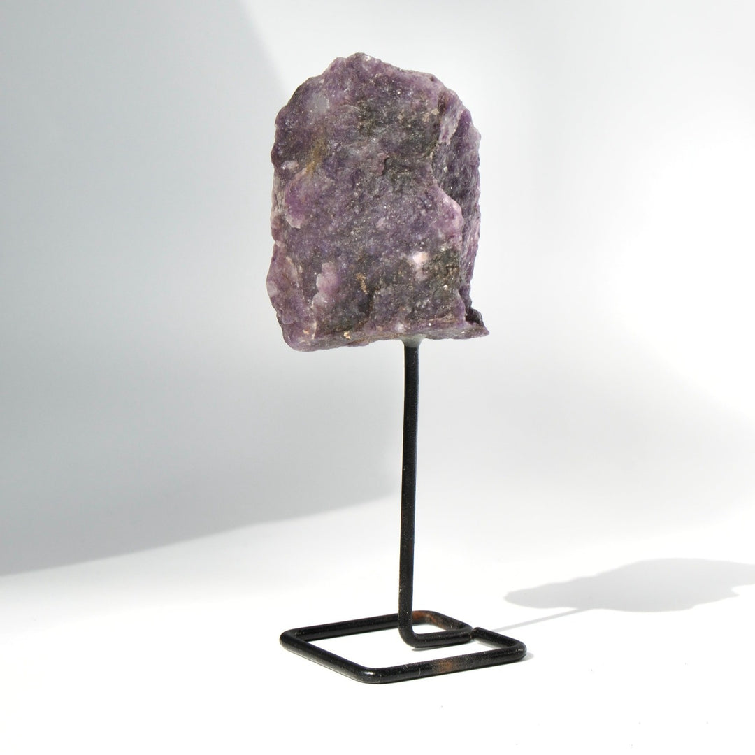Lepidolite on Stand on white backdrop